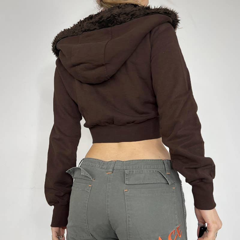 SOLID COLOR LOOSE SIMPLE ZIPPER FURRY JACKET