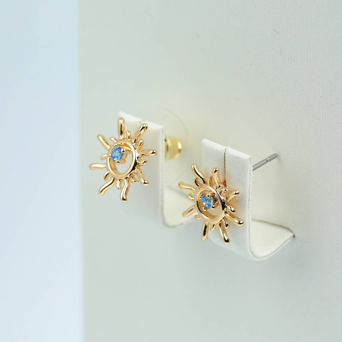 Romantic Sunflower Blue Zircon Stud Earrings