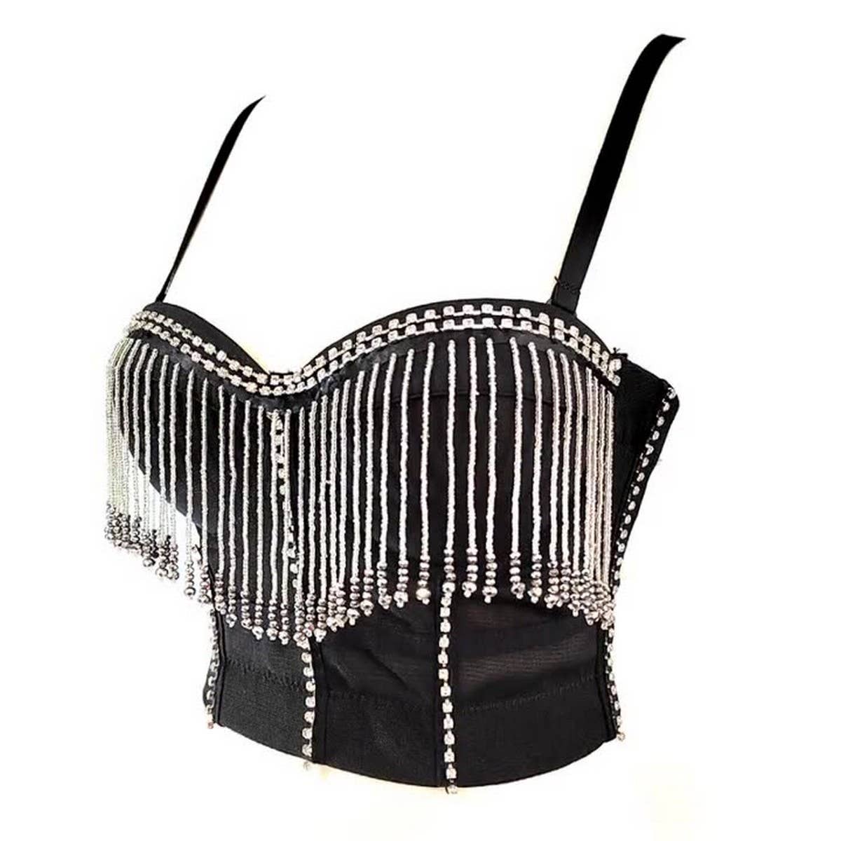SEXY RHINESTONE TASSEL HERRINGBONE CORSET