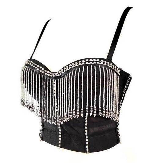 SEXY RHINESTONE TASSEL HERRINGBONE CORSET