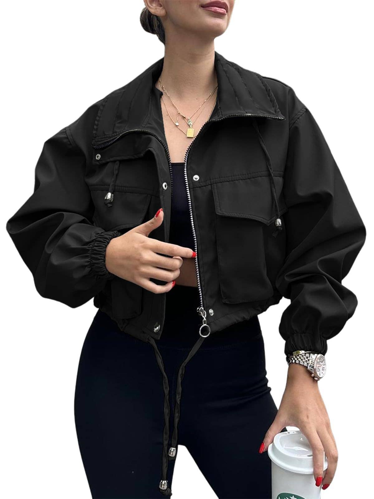 Short large lapel zipper jacket