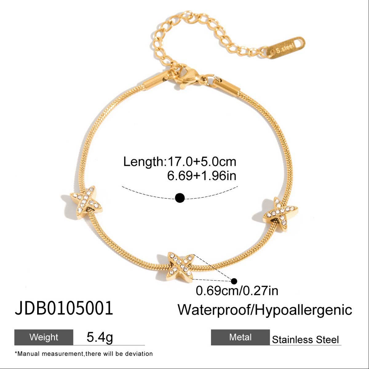 18K Gold X Charm Bracelet, Stainless Steel Design_CWAJE4731