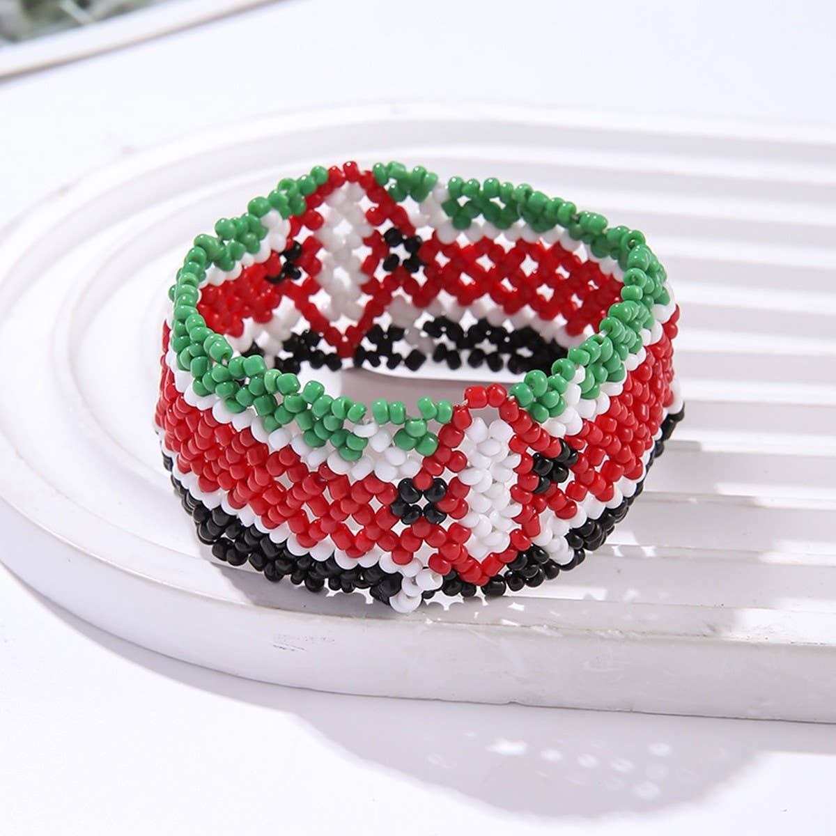 ETHNIC RICE BEAD WOVEN COLORFUL WIDE BRACELET