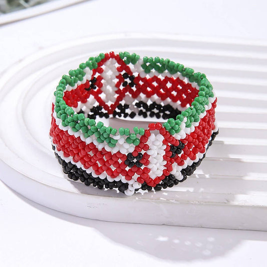 ETHNIC RICE BEAD WOVEN COLORFUL WIDE BRACELET