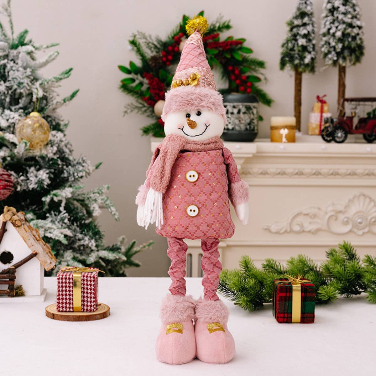 CWMM2995_PINK SANTA DOLL RETRACTABLE ELK DECORATION