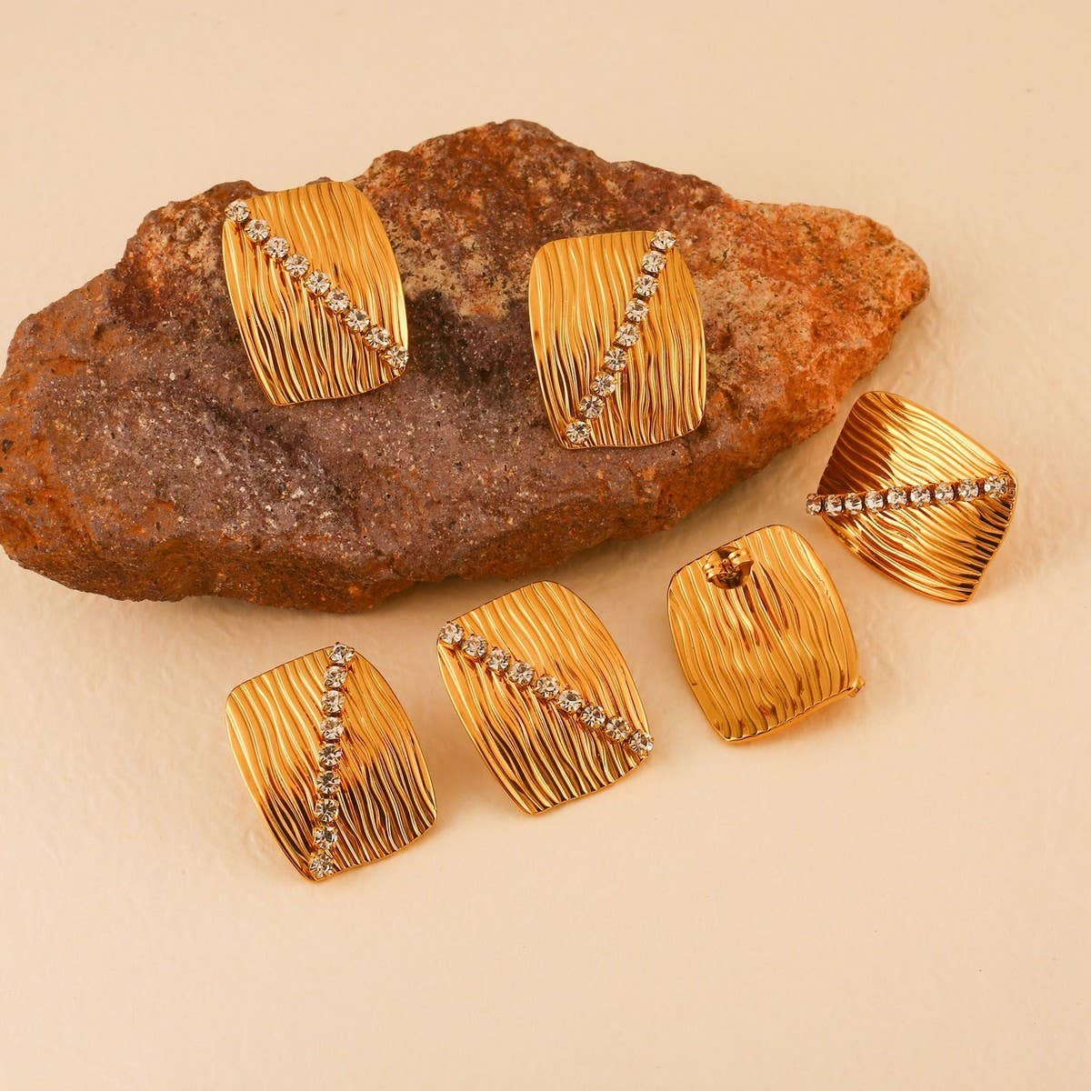 18K Stainless Steel Zircon Earrings & Ring Set_CWMM8913