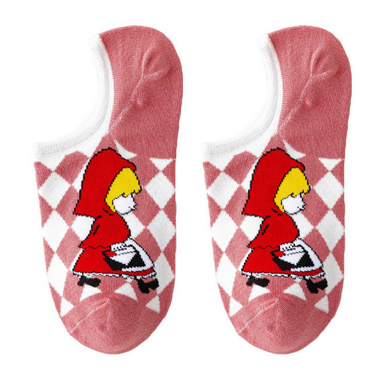 WOMEN PRINTED CUTE INVISIBLE SHALLOW BOAT SOCKS