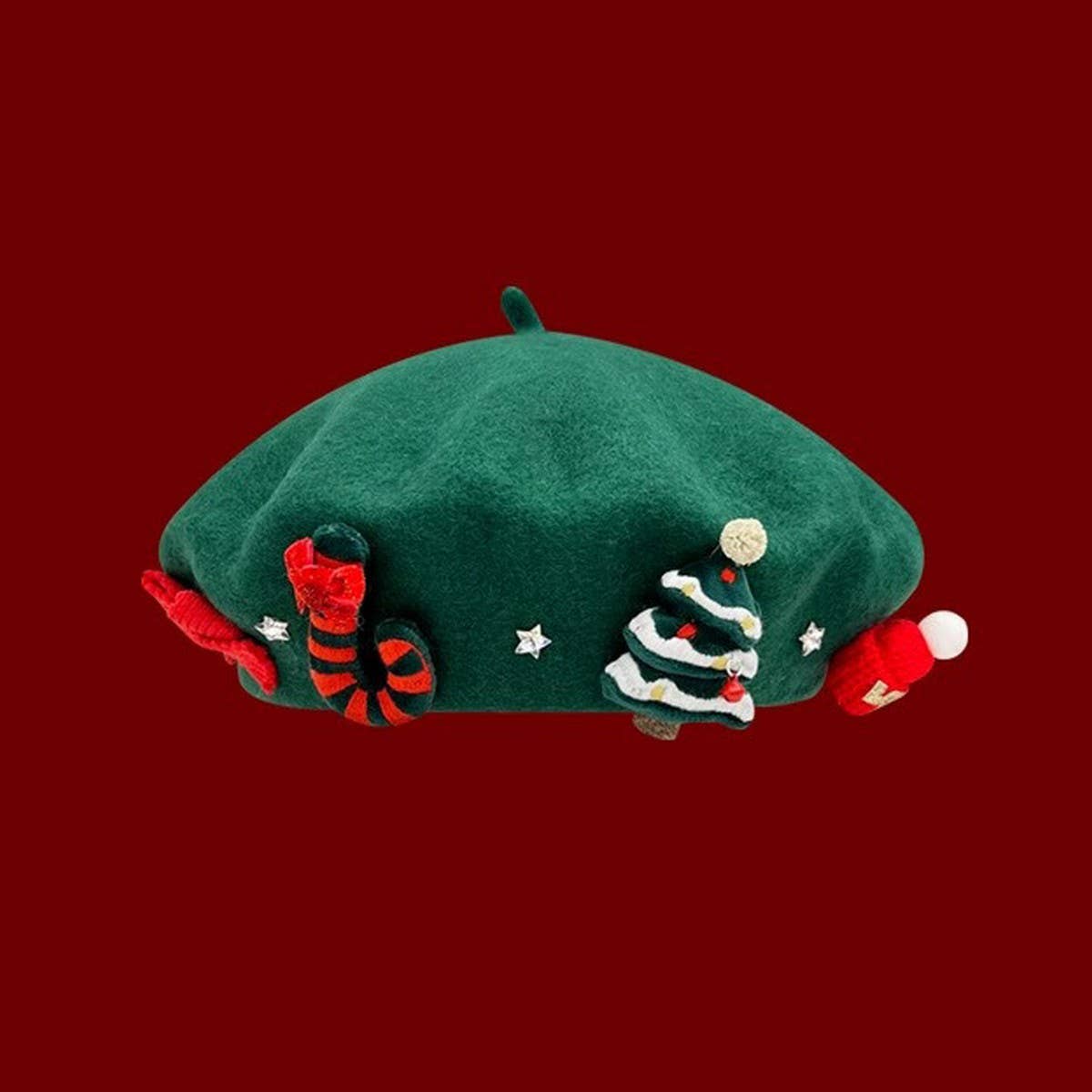 CWAH04565_GIRLS CHRISTMAS RED BERET WINTER PARENT HAT
