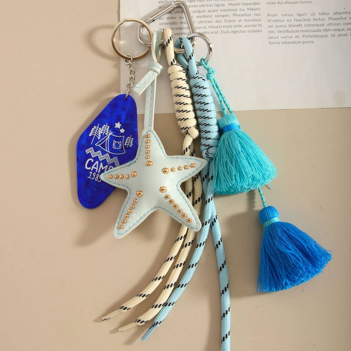 Starfish Tassel Acrylic Tag Beach Keychain Charm_CWMM7753