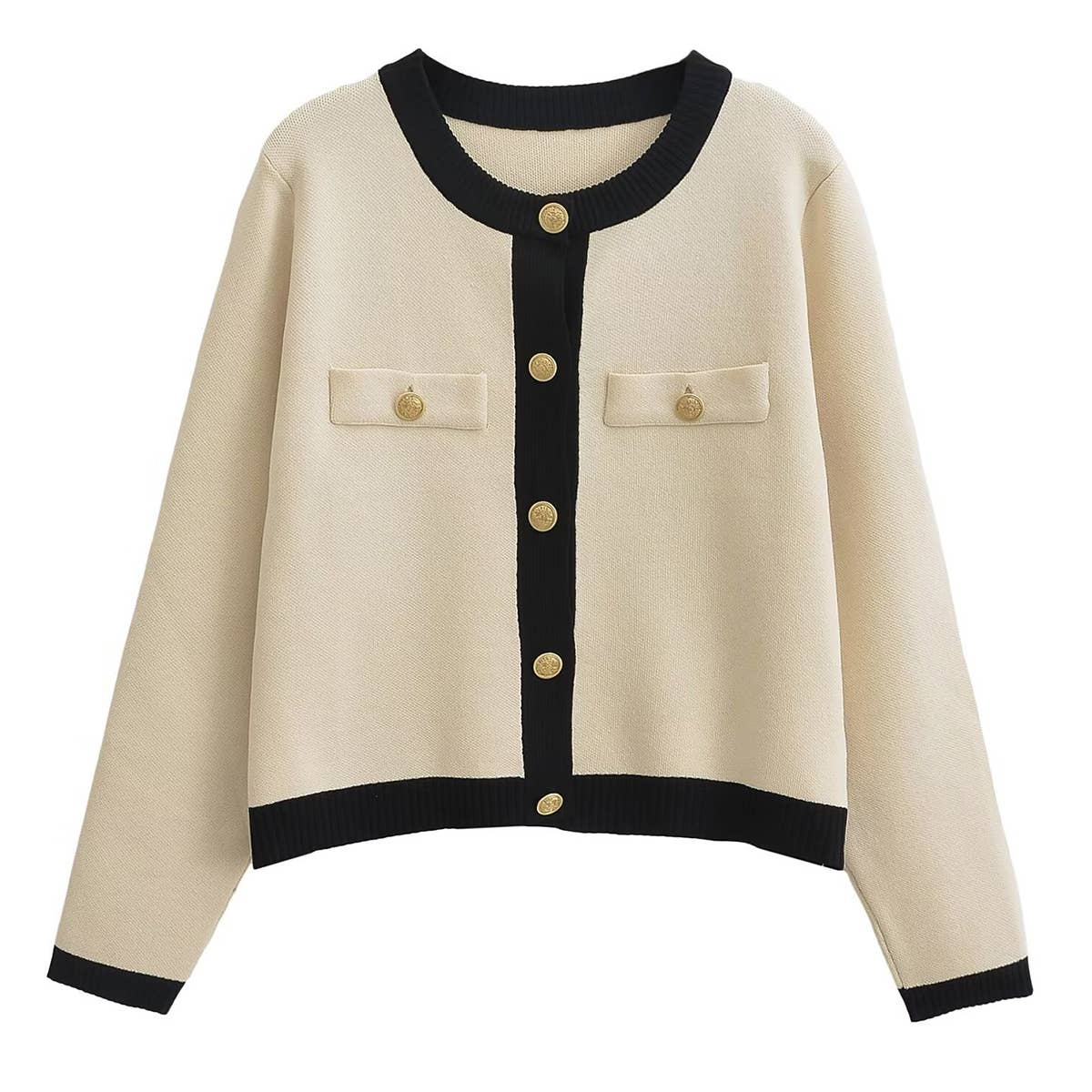 STYLISH LOOSE GOLD BREASTED CASUAL KNIT CARDIGAN