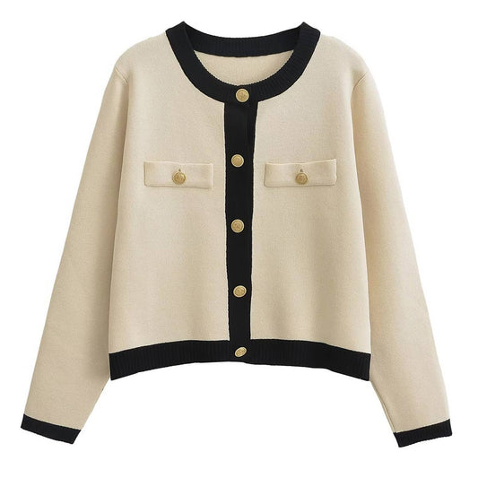STYLISH LOOSE GOLD BREASTED CASUAL KNIT CARDIGAN