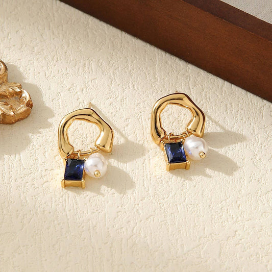 HIGHLIGHT BEAD SQUARE COLORED ZIRCONIA EARRINGS