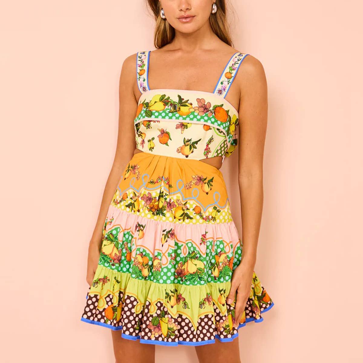 PRINTED PATCHWORK LACE-UP DRESS