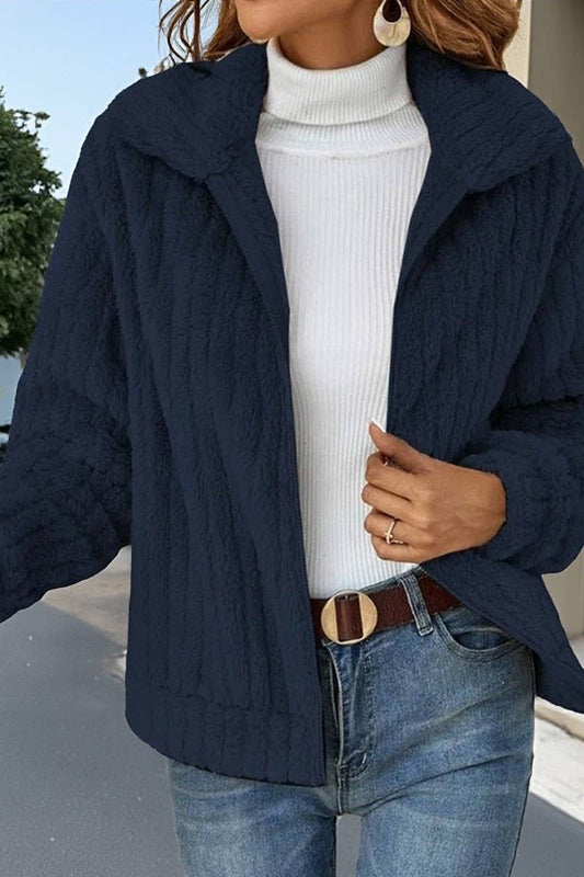 CWOCO00209_PLUSH CARDIGAN LAPEL SHORT COAT