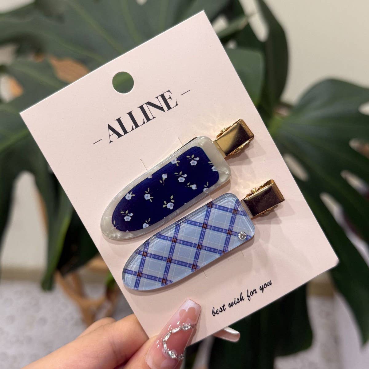 CWAHA4452_FLORAL CHECKERED ALL-MATCH CUTE SEAMLESS HAIRPIN