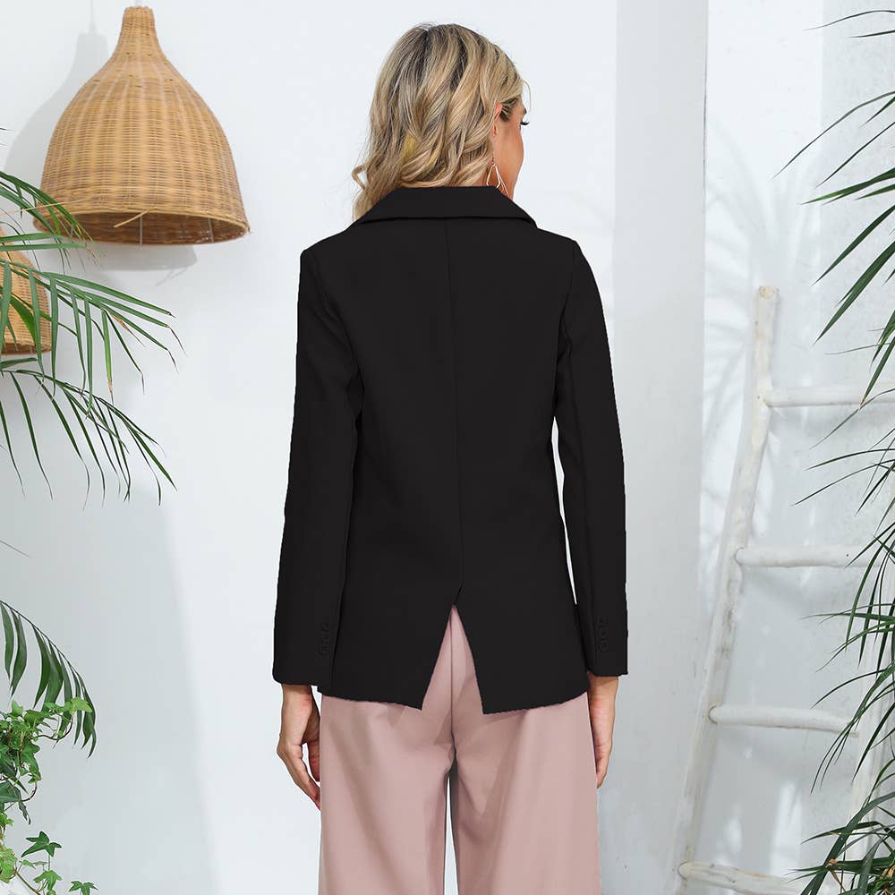 Solid Color Pocket OL Style Long Sleeve Blazer