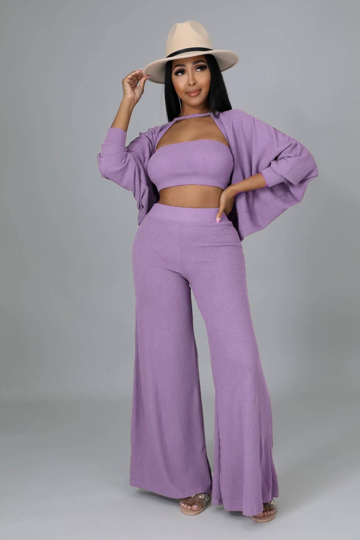 SOLID COLOR COAT CAPE TROUSERS THREE-PIECE SET