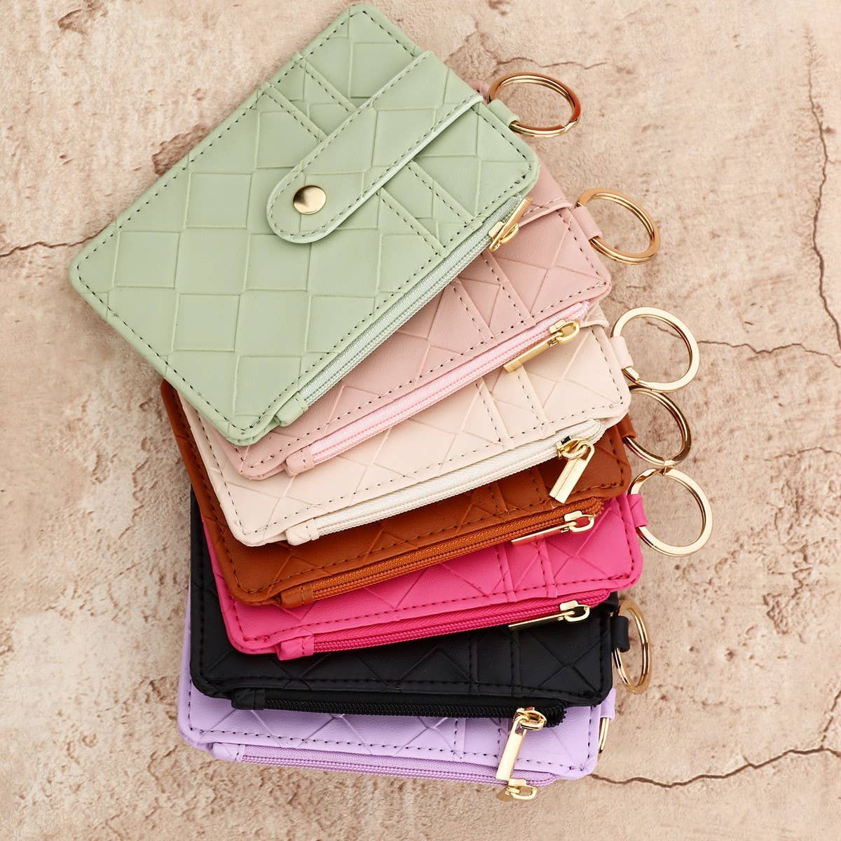 Plaid Woven Card Wallet with Zipper Closure_CWAB4946