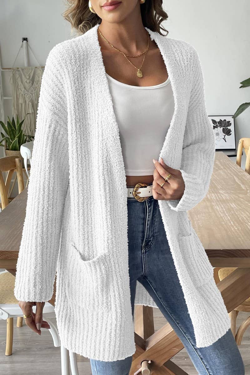 CWOSWL07394_WOMEN KNIT CARDIGAN SWEATER WITH POCKETS