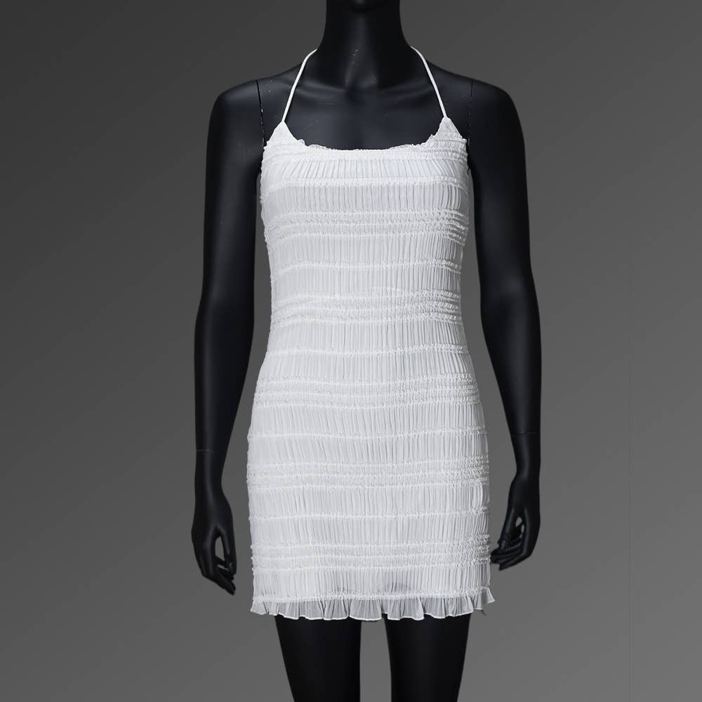 Sexy slim-fitting lace-up ruffled dress