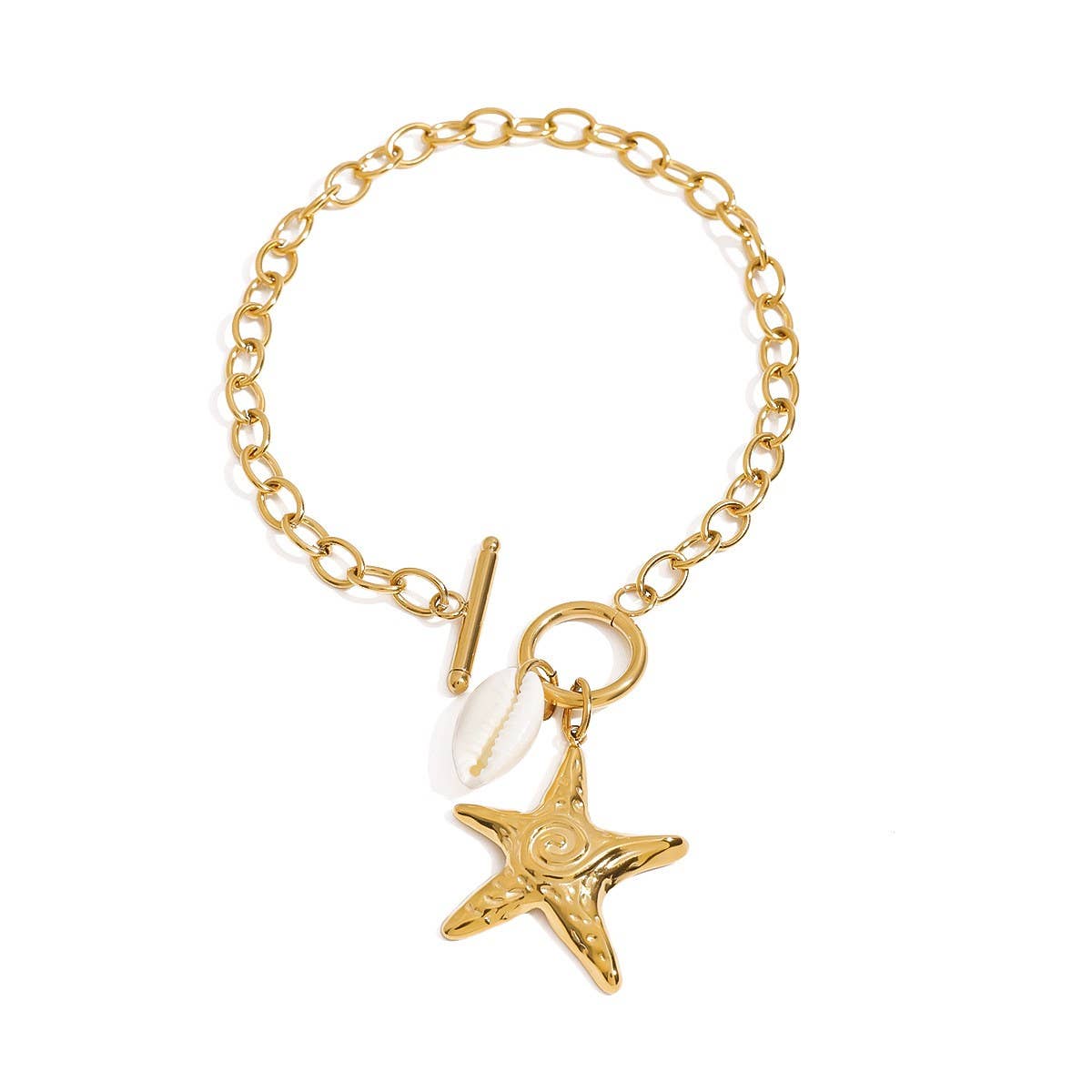 Stylish 18K Gold Starfish Shell Charm Bracelet_CWAJE4747