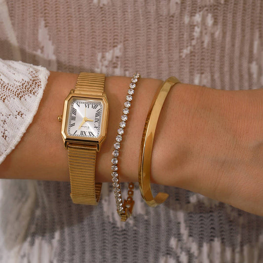 18K Gold Smooth Open Cuff in Stainless Steel_CWAJE4785