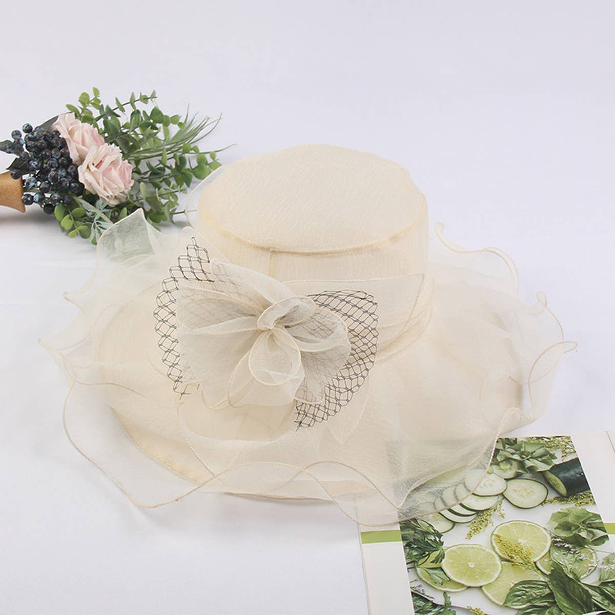 WOMEN NEW BEACH COVER FLOWER MESH HAT_CWAH1207