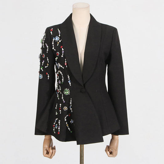 Slim Fit Rhinestone Blazer with Notched Collar_CWOCO1249