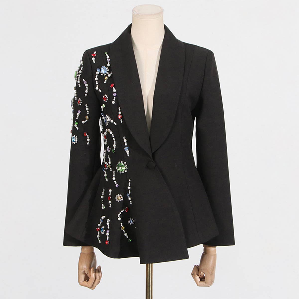 Slim Fit Rhinestone Blazer with Notched Collar_CWOCO1249