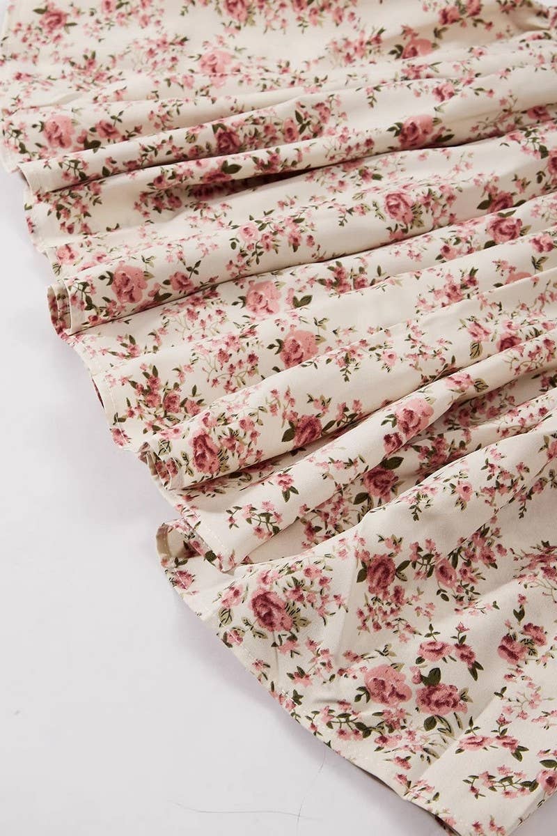 CWDMD6343_SUMMER SQUARE NECK PUFF SLEEVE FLORAL DRESS