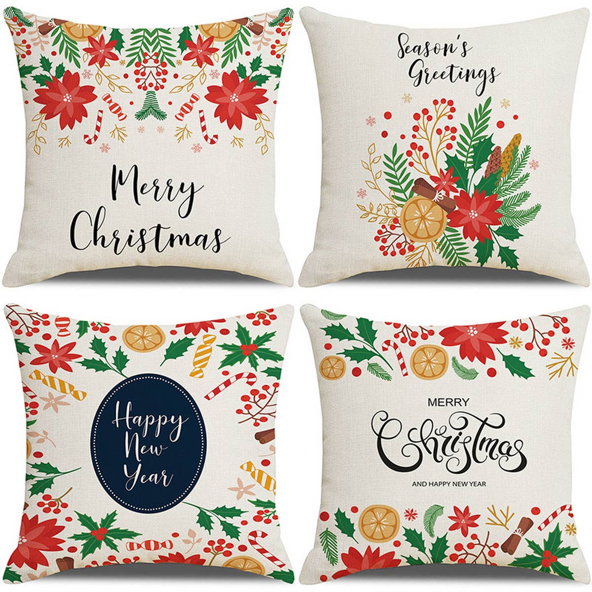 CHRISTMAS FESTIVE FLOWERS AND LEAVES PILLOWCASE