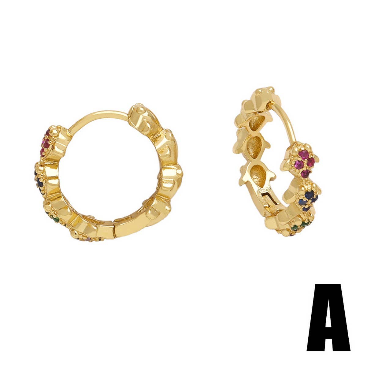 ROUND INLAID ZIRCON GOLD-PLATED EARRINGS