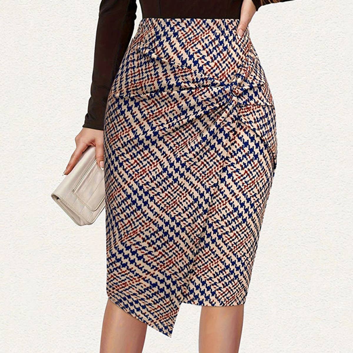 Printed front kink elegant wrap hip skirt