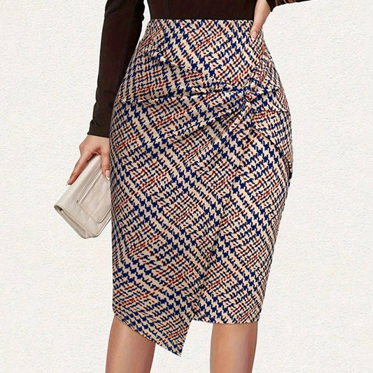 Printed front kink elegant wrap hip skirt