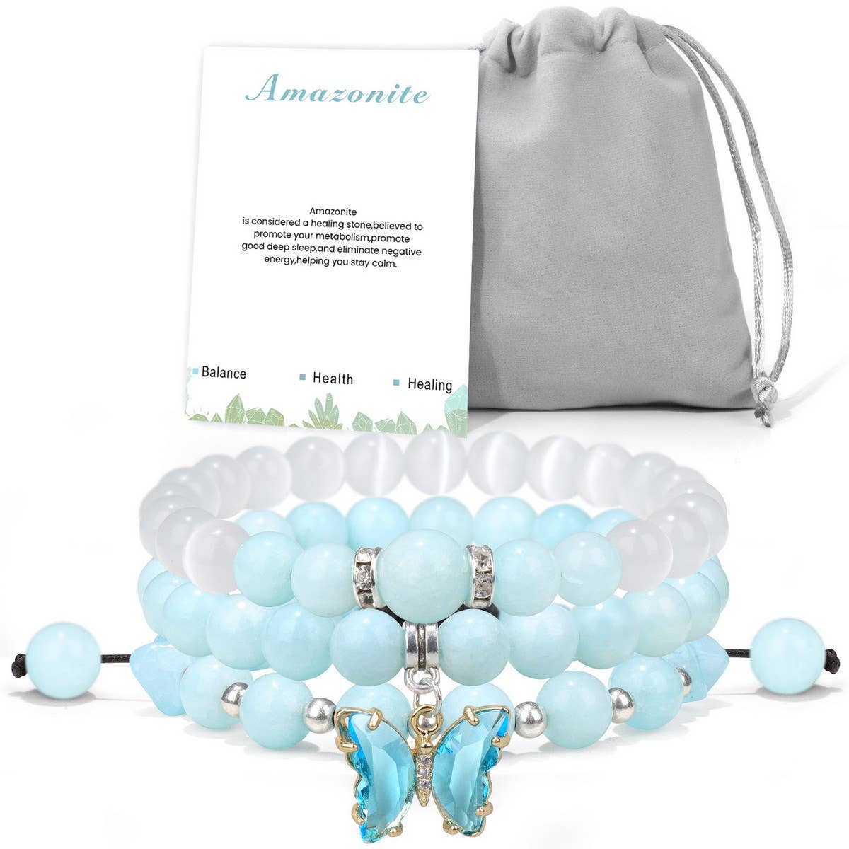 CWAJE4297_SIMPLE BUTTERFLY AMETHYST THREE-PIECE BRACELE