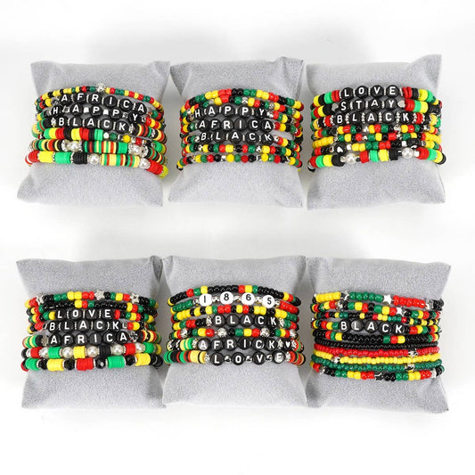 CWAJE05708_BOHO JUNETEENTH AFRICAN BEADED STRETCH BRACELET