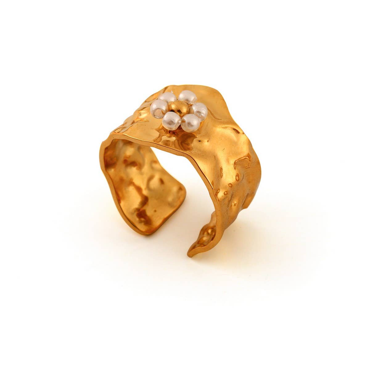 18K Stainless Steel Open Ring with Flower Design_CWMM8938