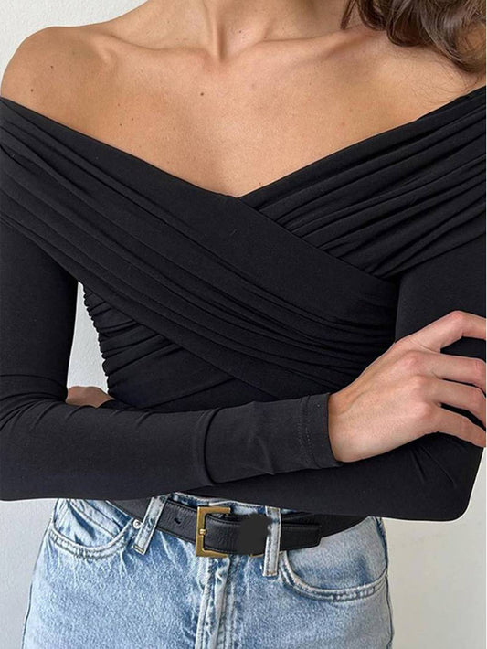 LINE NECK OFF-THE-SHOULDER STYLE SHORT TOP