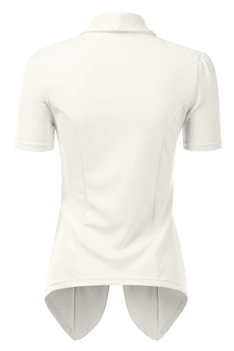 CWOBL095-P_Short Sleeve Open Front Draped Ruffles Blouses