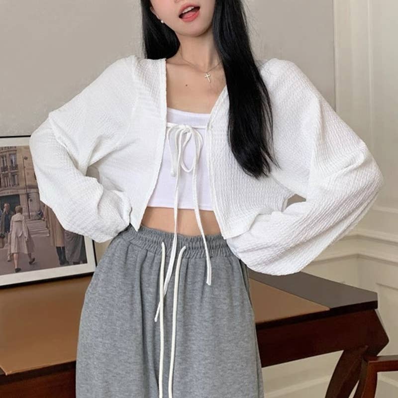 Sheer Puff Sleeve Crop Sun Shirt