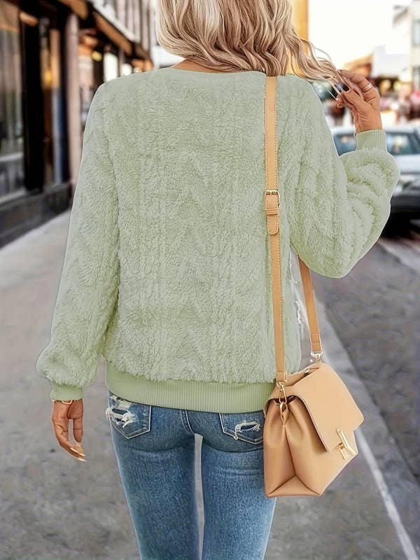 SOLID COLOR HALF ZIP PUFFY JUMPER TOP