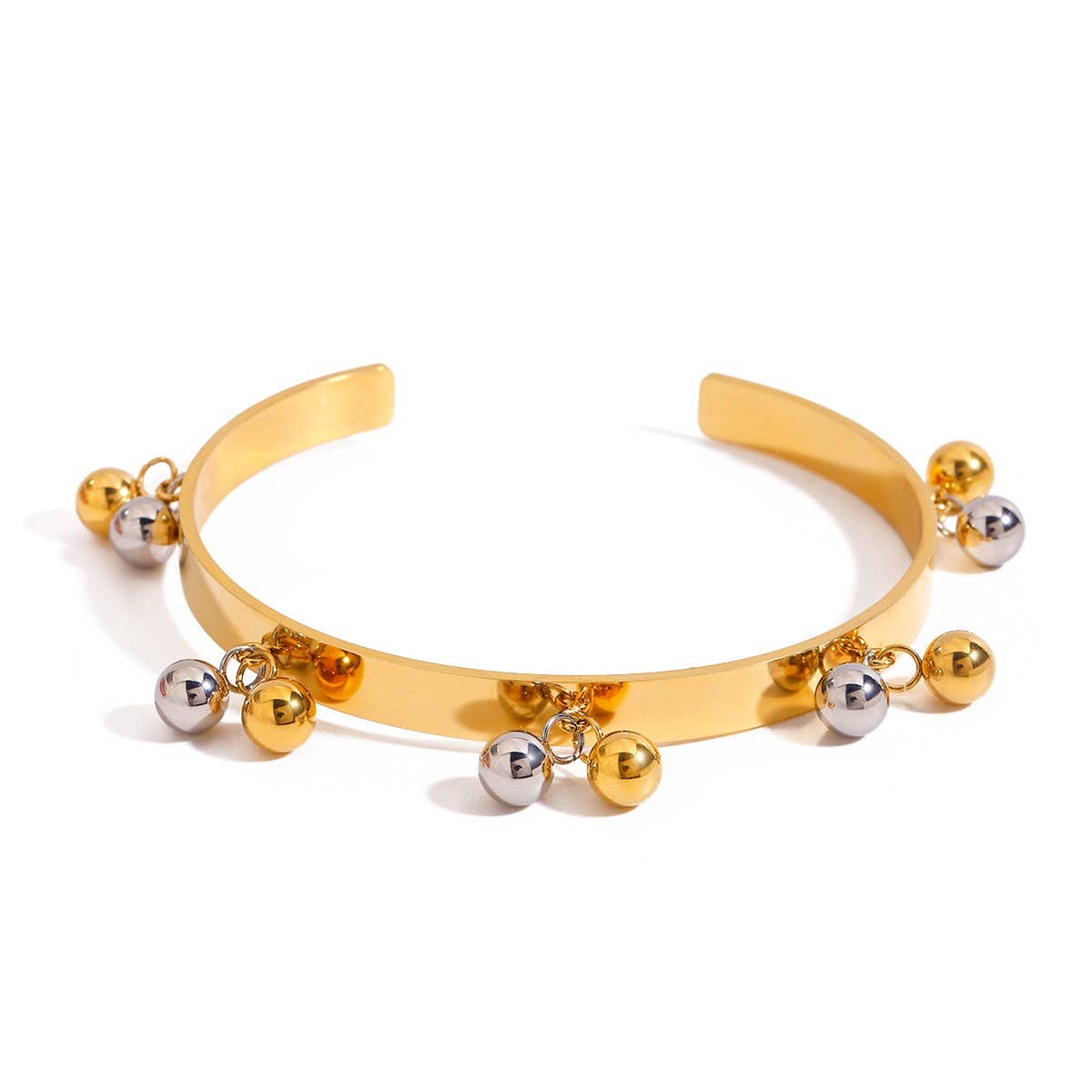 18K Gold Silver Bead Open Bangle, Trendy Style_CWAJE4670