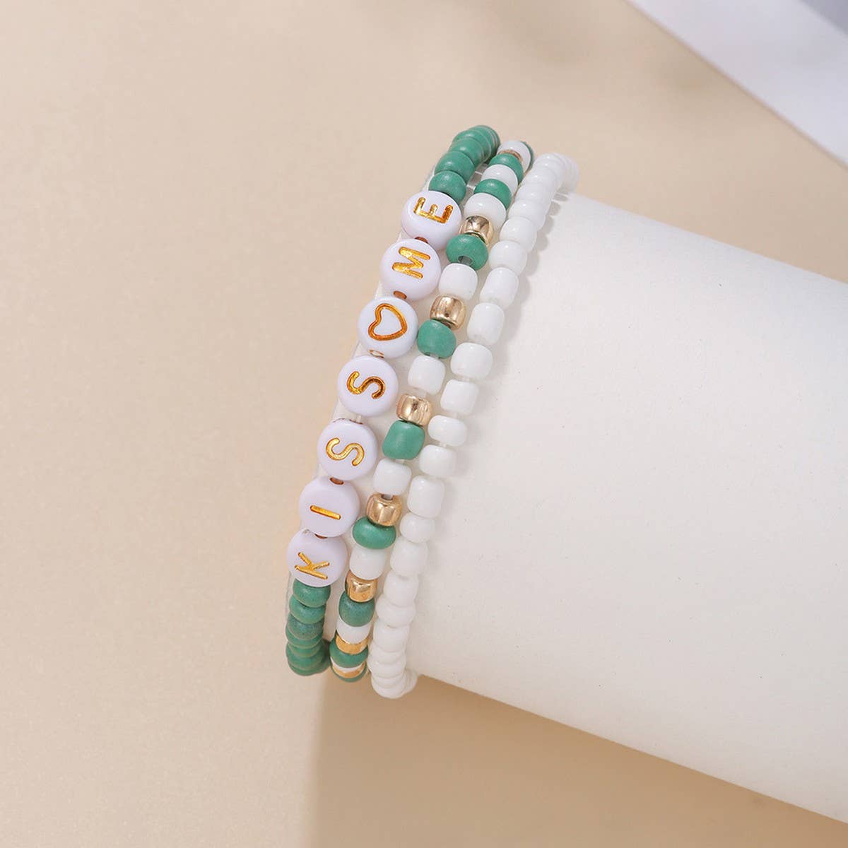 ST. PATRICK'S DAY RICE BEAD ALPHABET BRACELET SET_CWMM3506