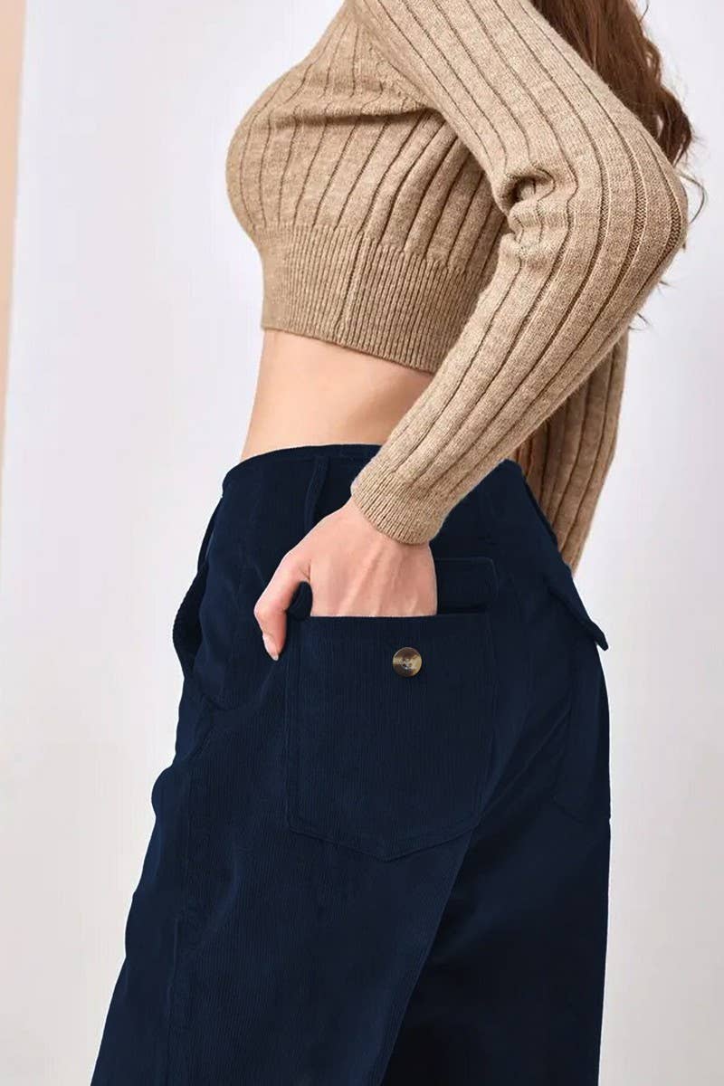 CWBLP1400_SOLID COLOR HIGH WAIST CASUAL STRAIGHT TROUSERS