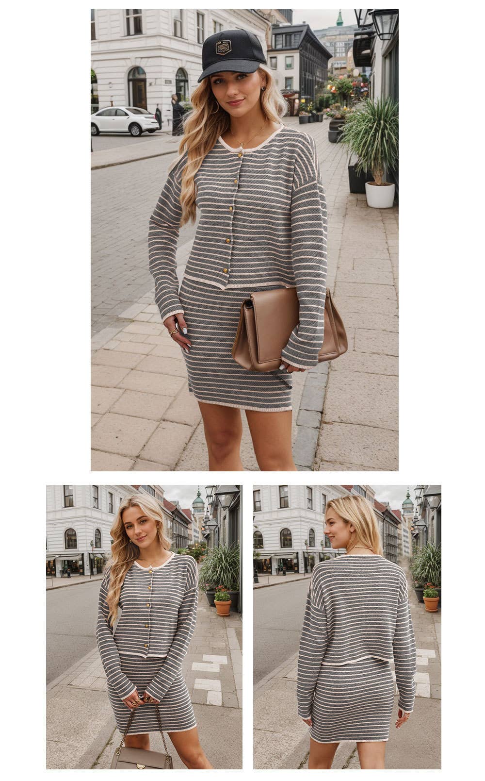 KNIT CARDIGAN STRIPED CASUAL LITTLE FRAGRANCE SUIT