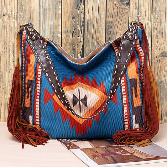 WOMEN CANVAS ETHNIC TRAVEL TASSEL BAGS_CWAB0560