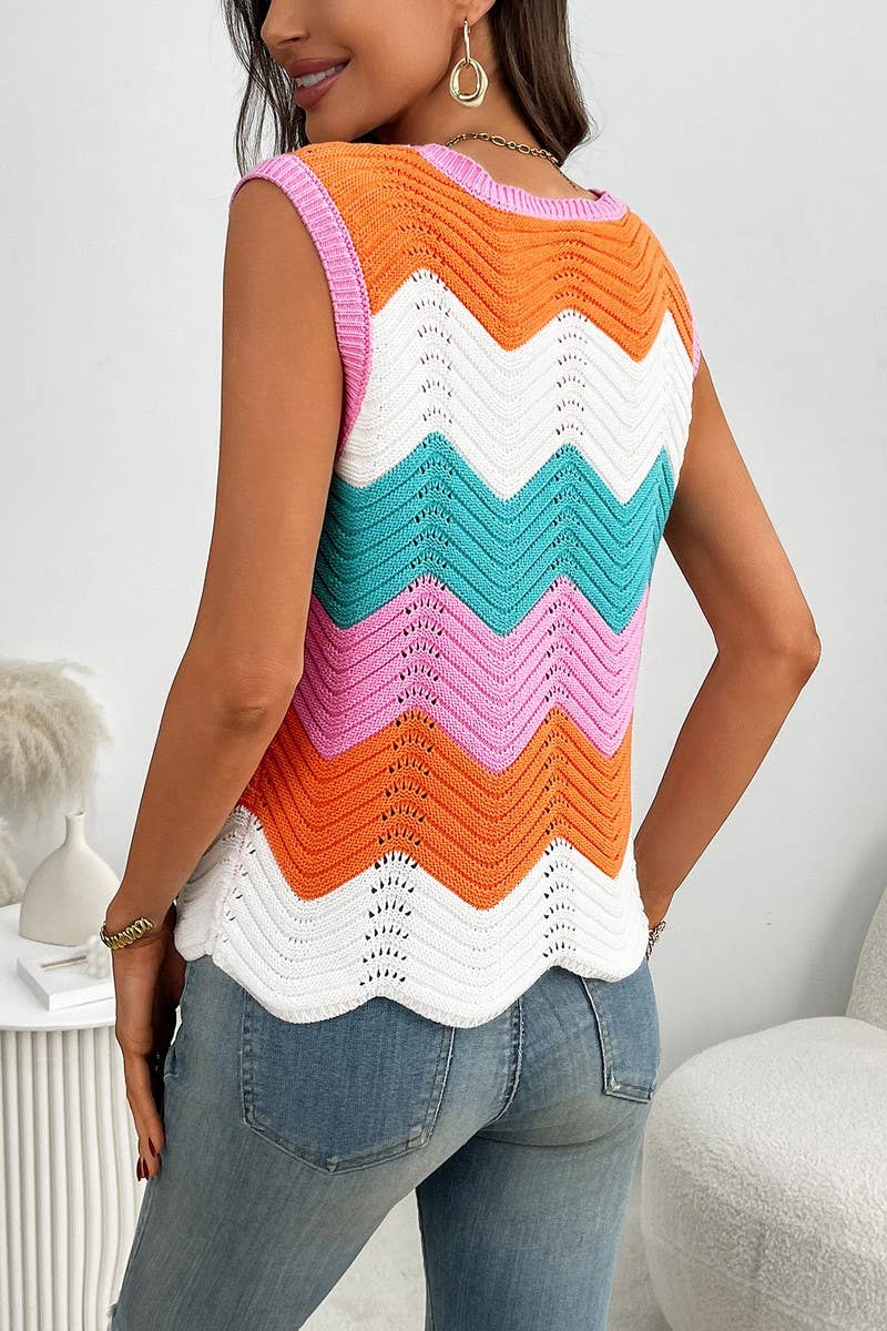 CWOCASL0060_DOPAMINE COLORBLOCK KNIT CREW NECK TANK TOP