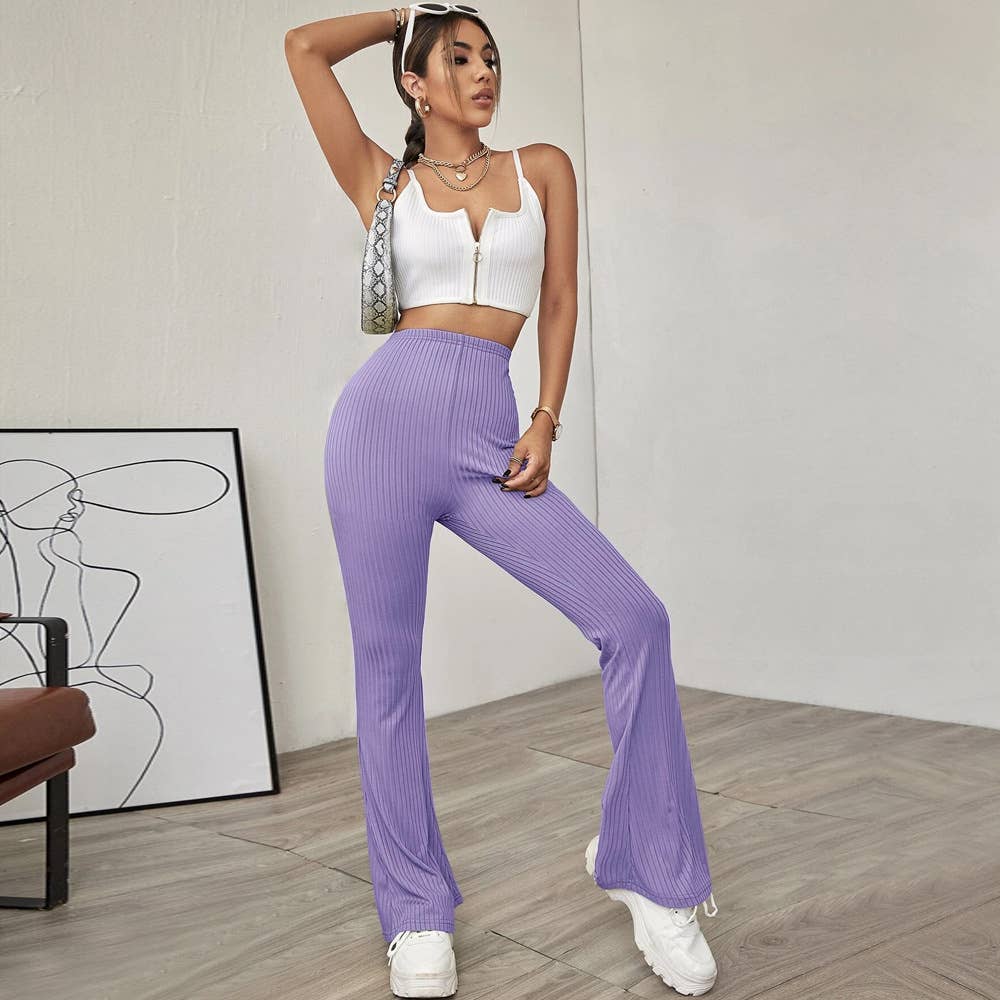 HIGH-WAISTED BELTLESS MICRO-CUT KNIT PANTS