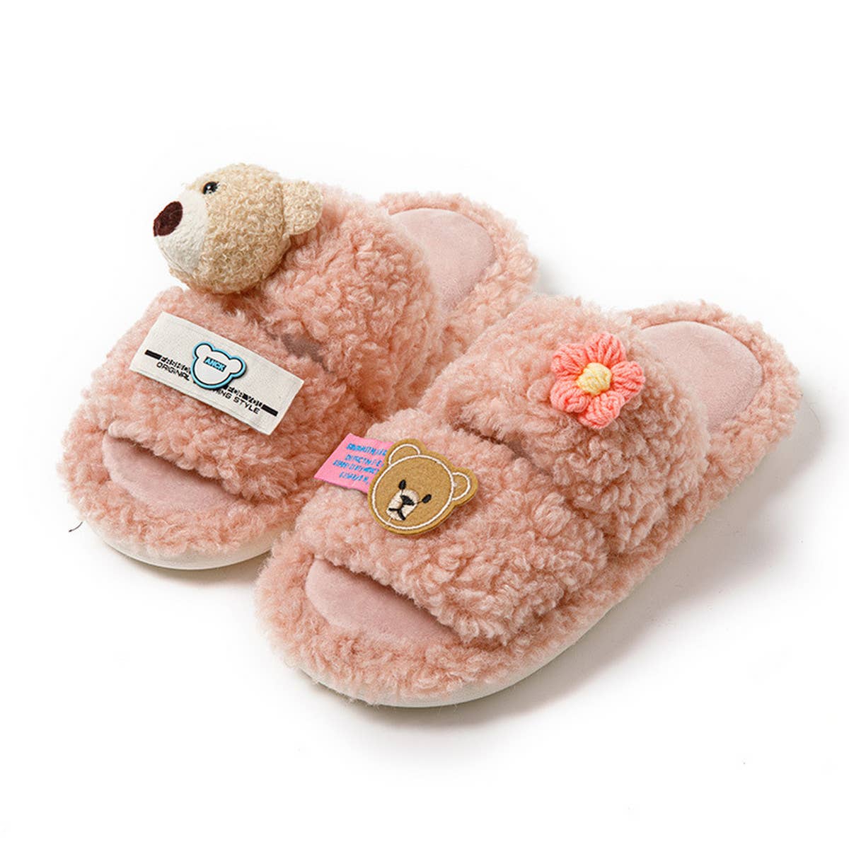 HOME DOUBLE BAR CARTOON OPEN COTTON SLIPPERS