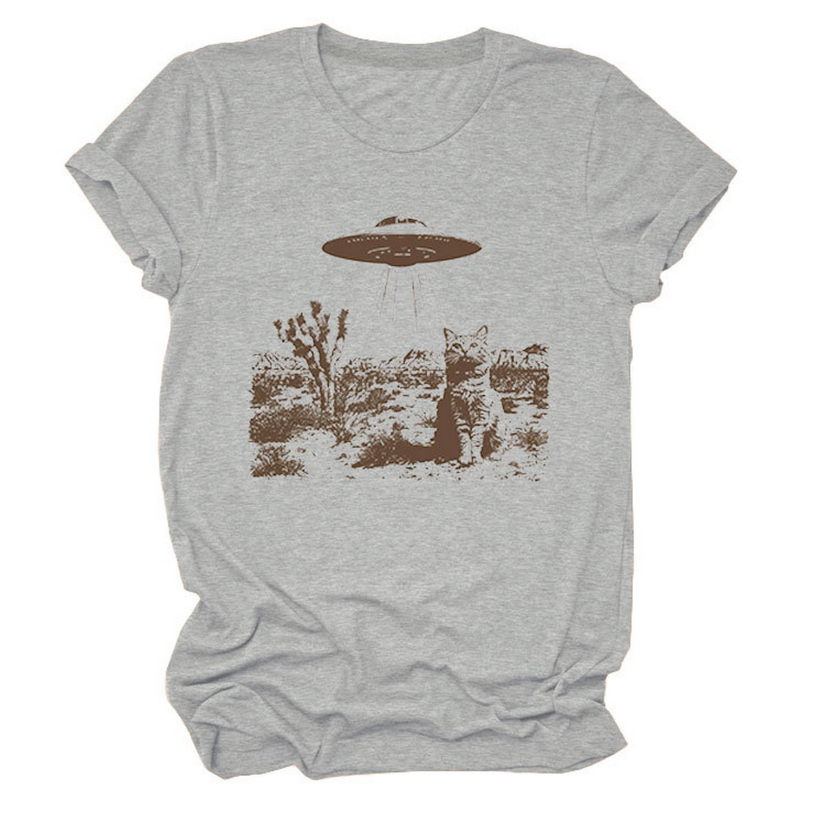 Cat and Spaceship Graphic Tee for Women_CWTTS1514